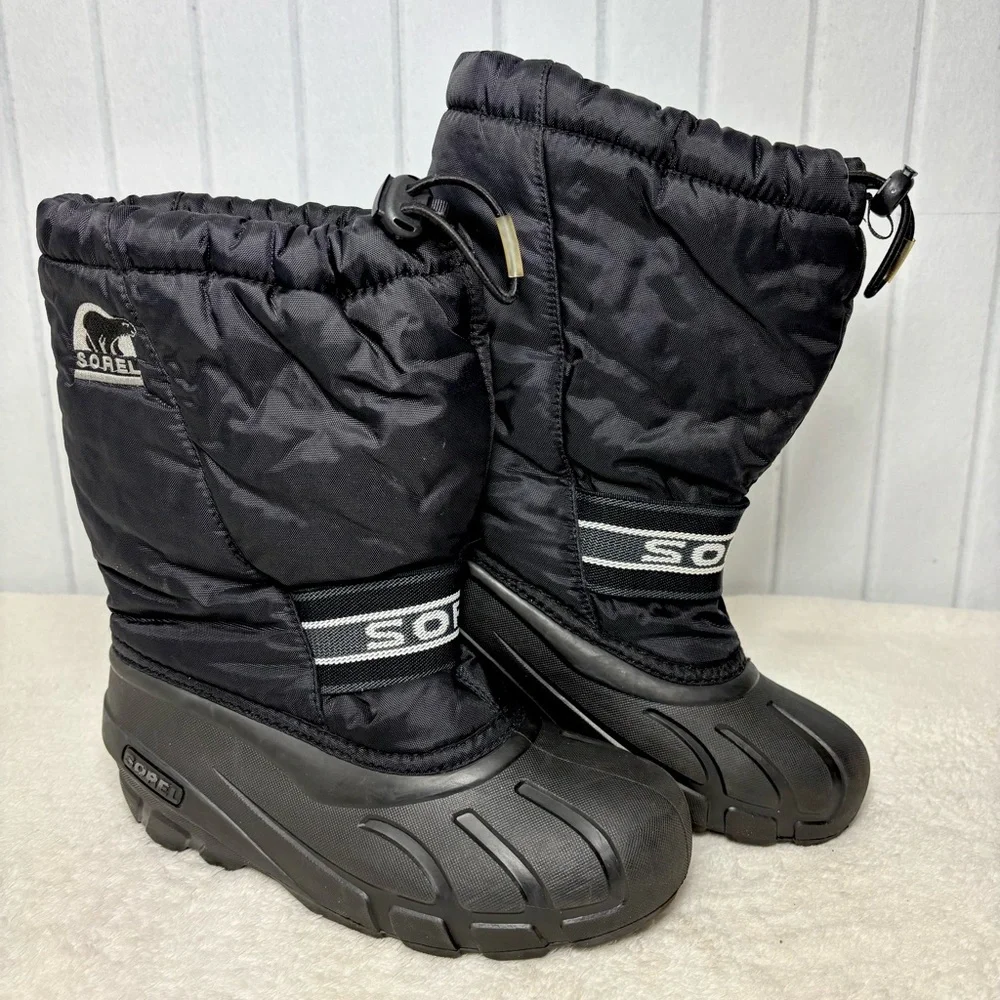 Sorel Black Insulated Cub Youth Winter‎ Waterproof Snow Boots Size 4